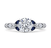 14K White Gold Diamond Engagement Ring w/ Blue Sapphires- Special Order Only